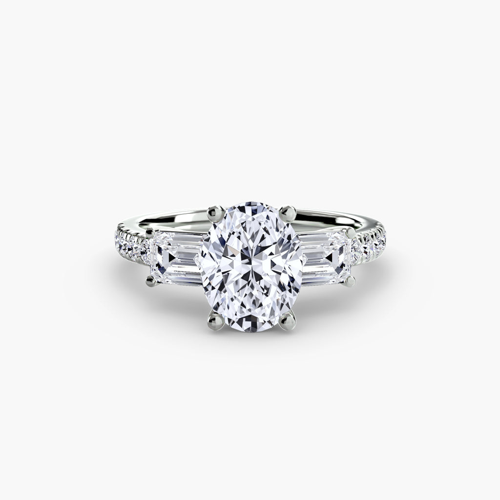 Three-Stone Ring with Pavé Band 4 - diamond engagement ring - VYKA Diamonds