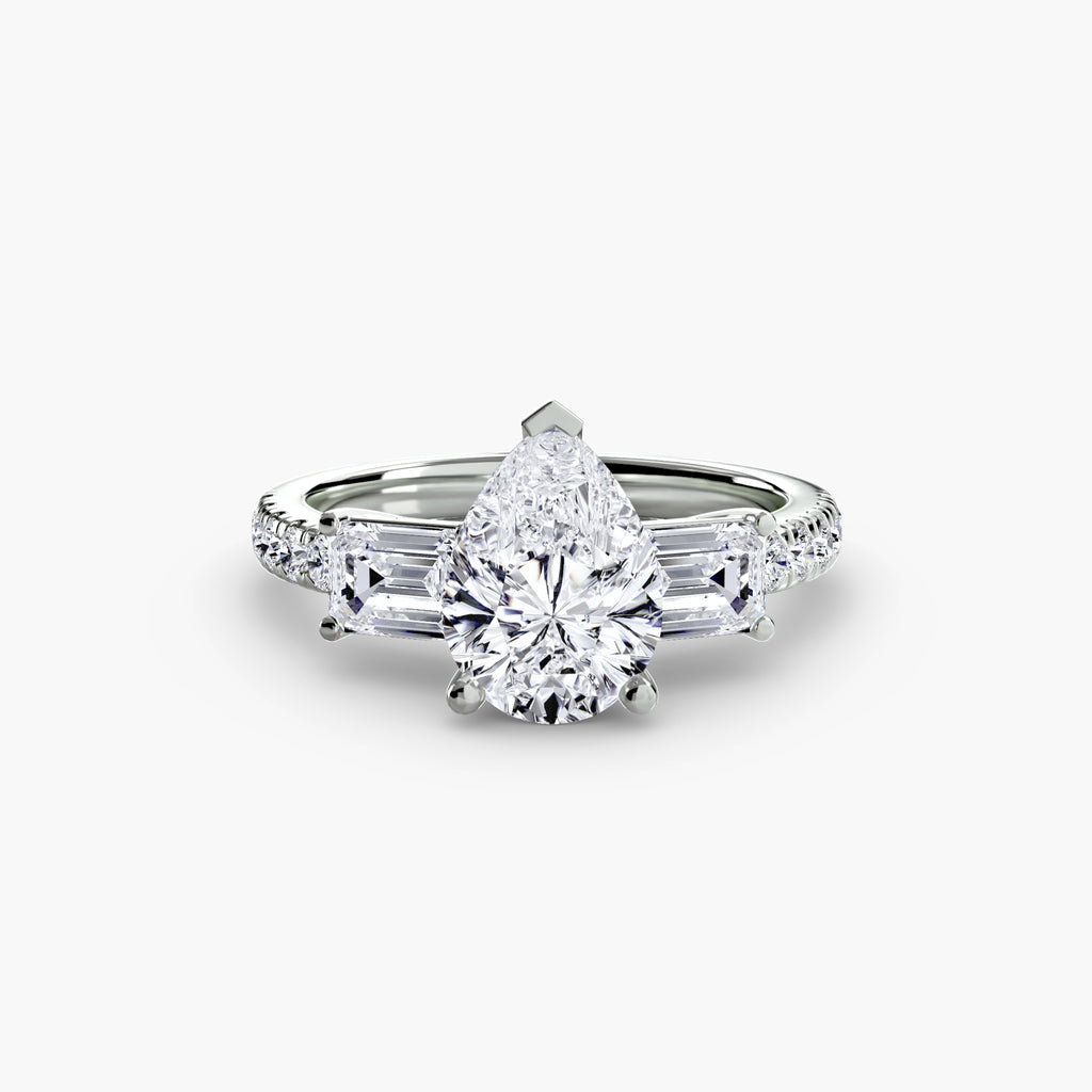 Three-Stone Ring with Pavé Band 4 - diamond engagement ring - VYKA Diamonds