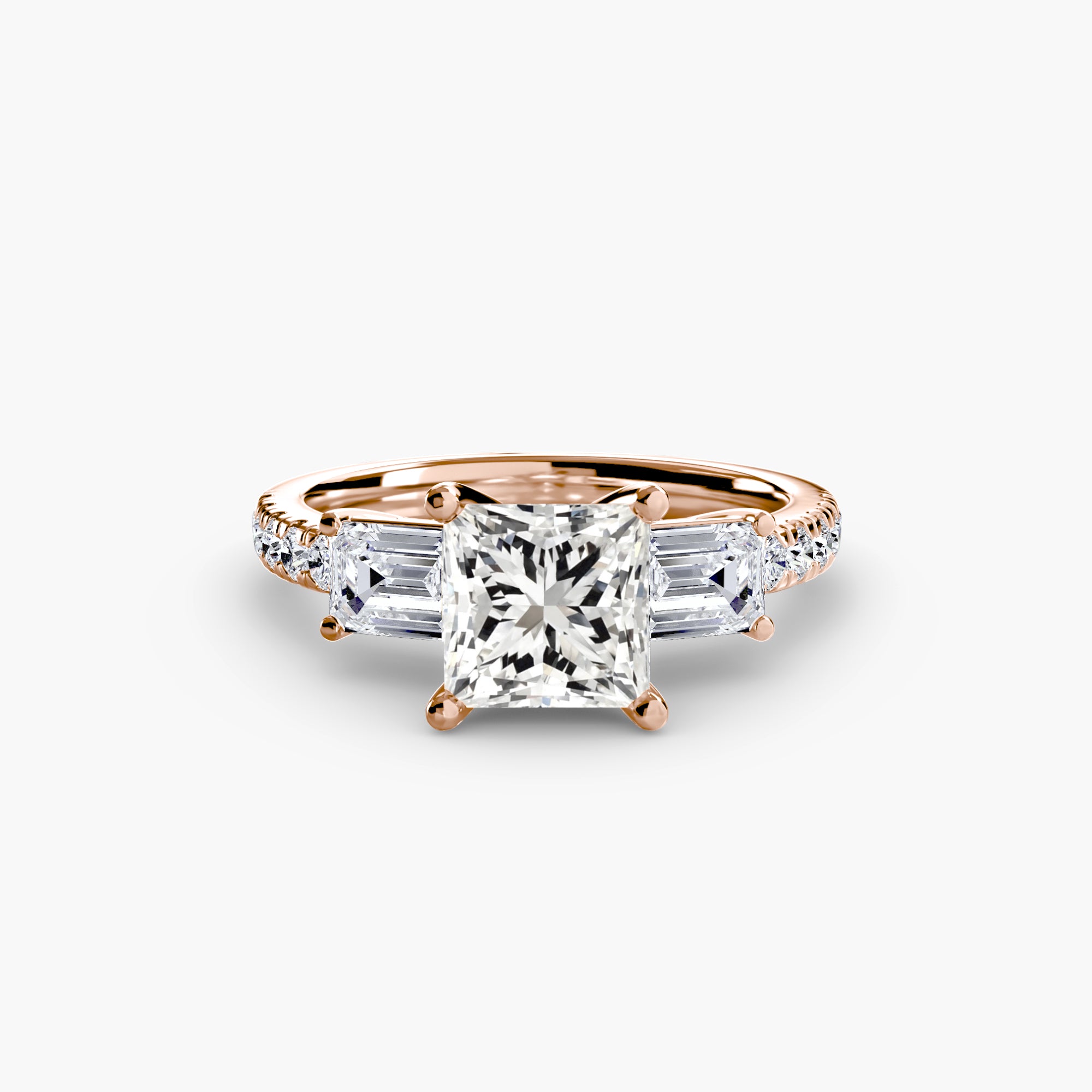 Three-Stone Ring with Pavé Band 4 - diamond engagement ring - VYKA Diamonds