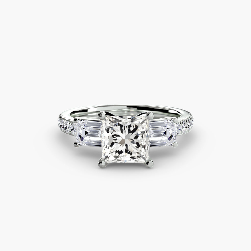 Three-Stone Ring with Pavé Band 4 - diamond engagement ring - VYKA Diamonds