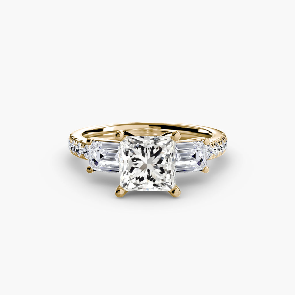 Three-Stone Ring with Pavé Band 4 - diamond engagement ring - VYKA Diamonds