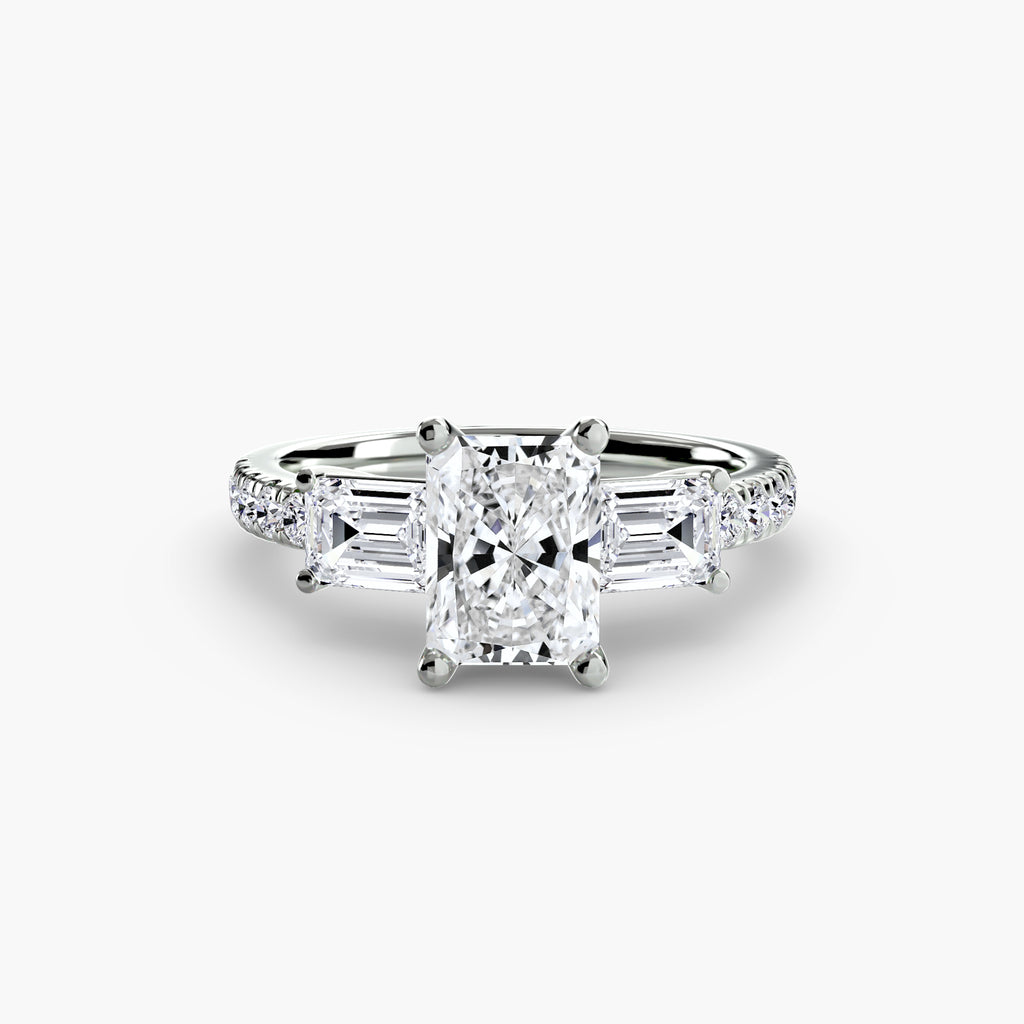 Three-Stone Ring with Pavé Band 4 - diamond engagement ring - VYKA Diamonds