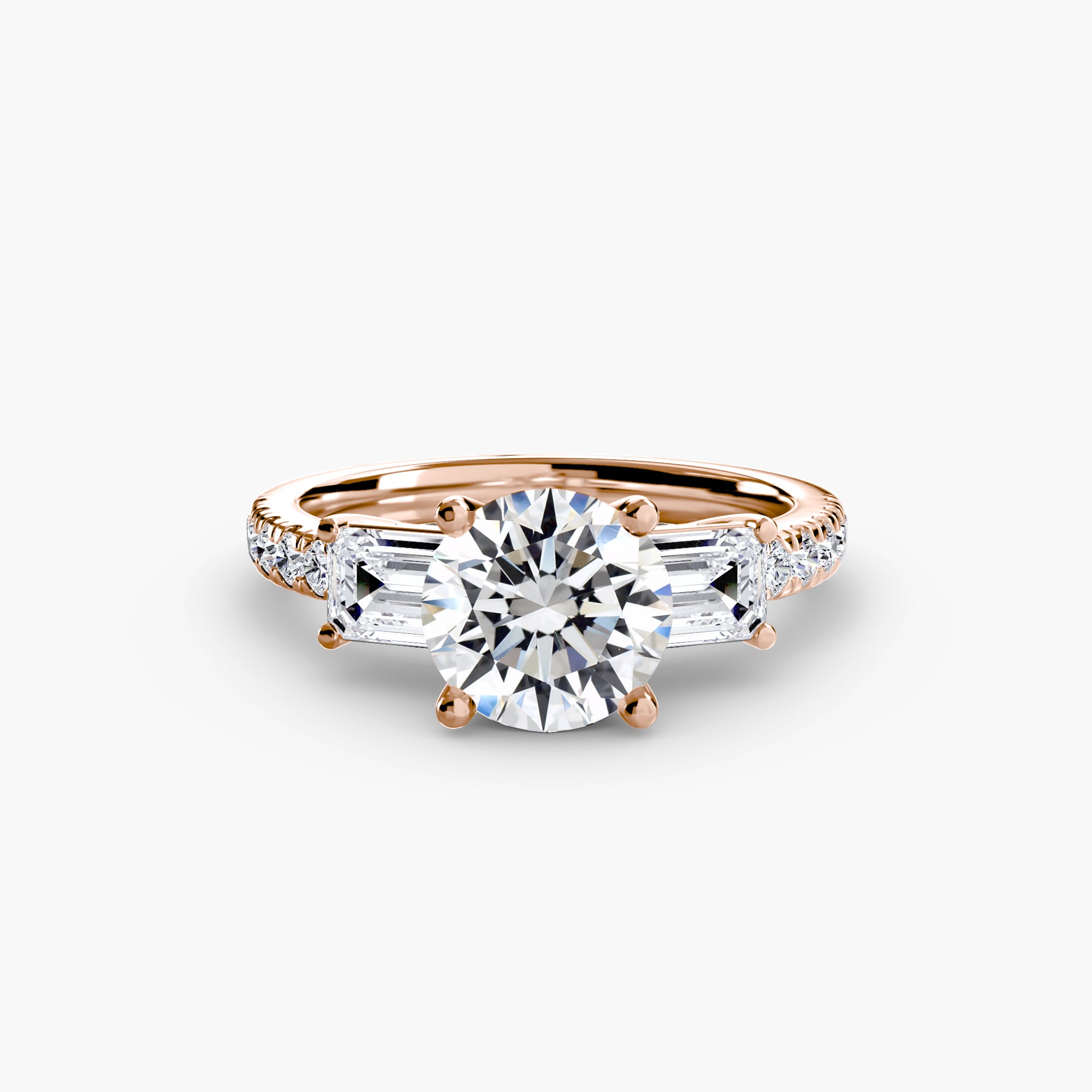 Three-Stone Ring with Pavé Band 4 - diamond engagement ring - VYKA Diamonds