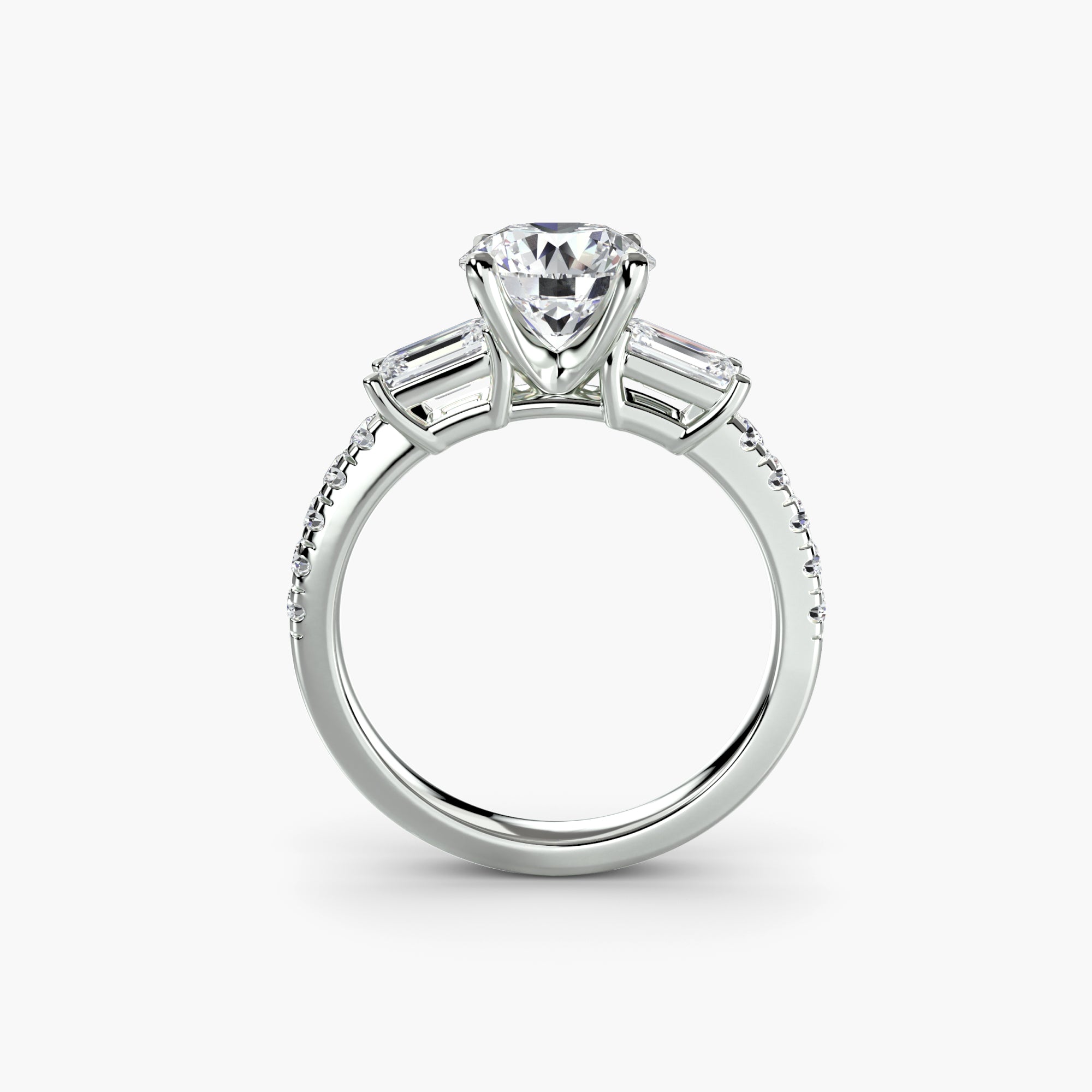 Three-Stone Ring with Pavé Band 4 - diamond engagement ring - VYKA Diamonds