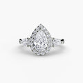 Three-Stone Ring with Halo - diamond engagement ring - VYKA Diamonds