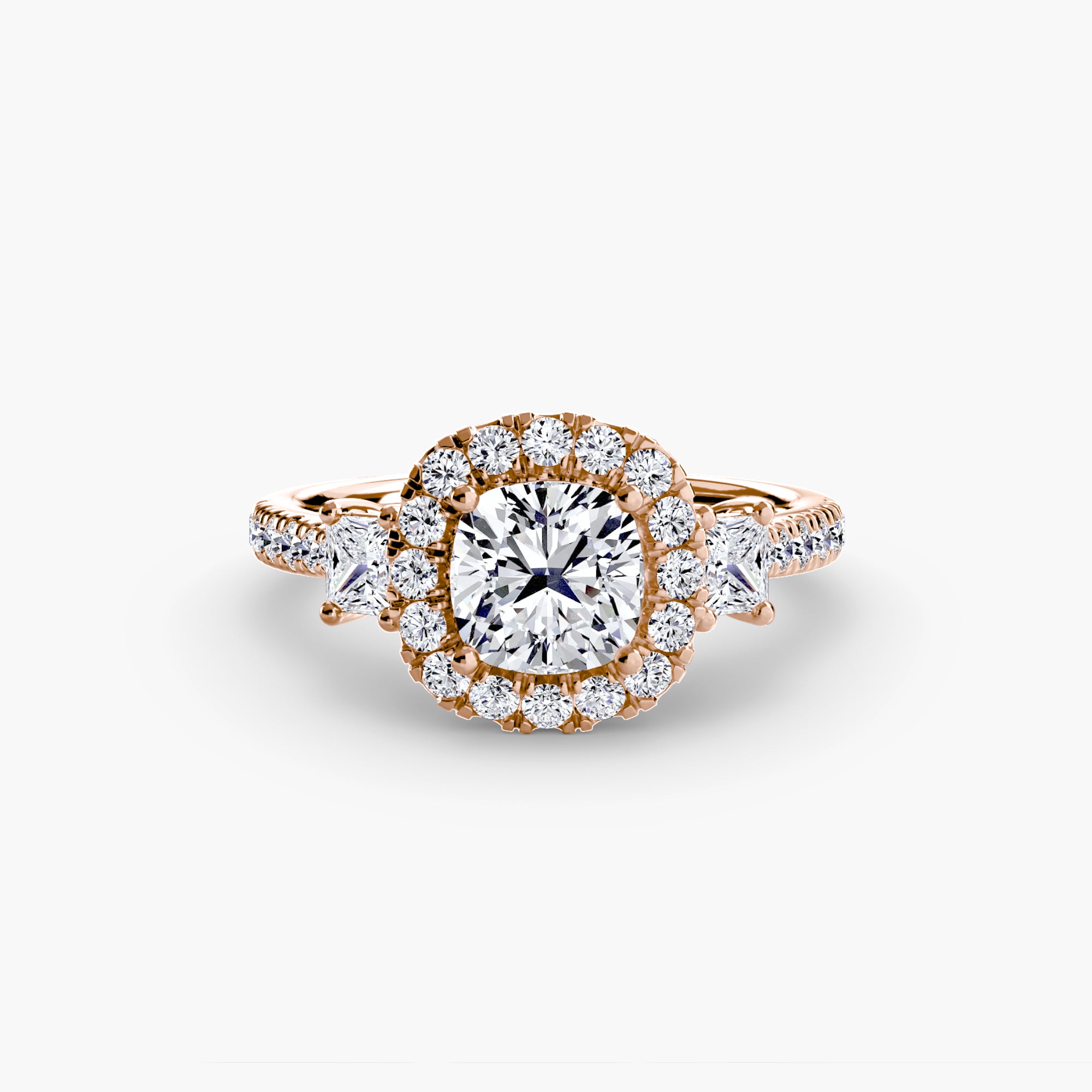 Three-Stone Ring with Halo 2 - diamond engagement ring - VYKA Diamonds