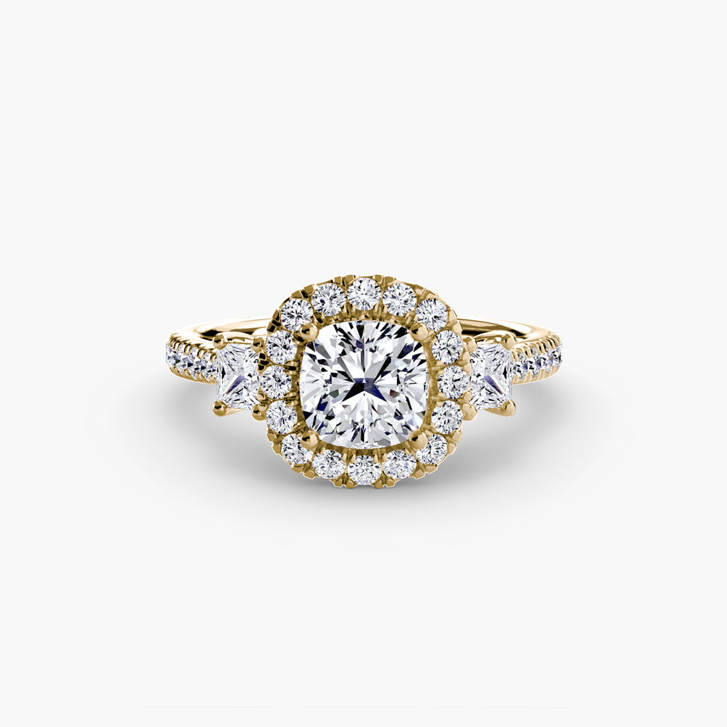 Three-Stone Ring with Halo 2 - diamond engagement ring - VYKA Diamonds