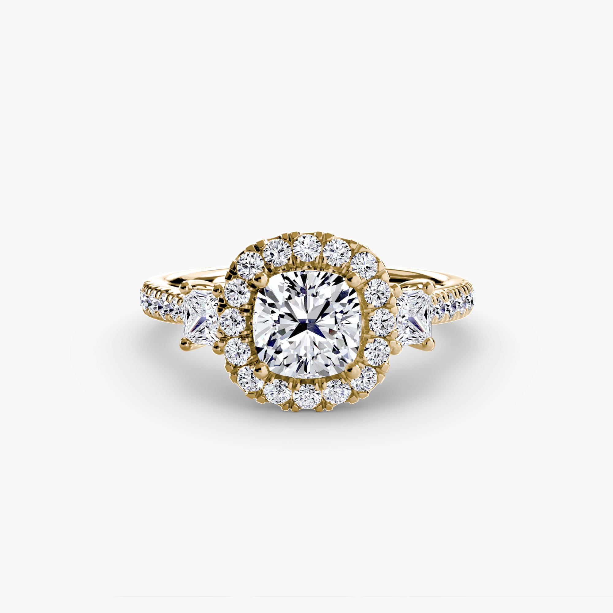 Three-Stone Ring with Halo 2 - diamond engagement ring - VYKA Diamonds