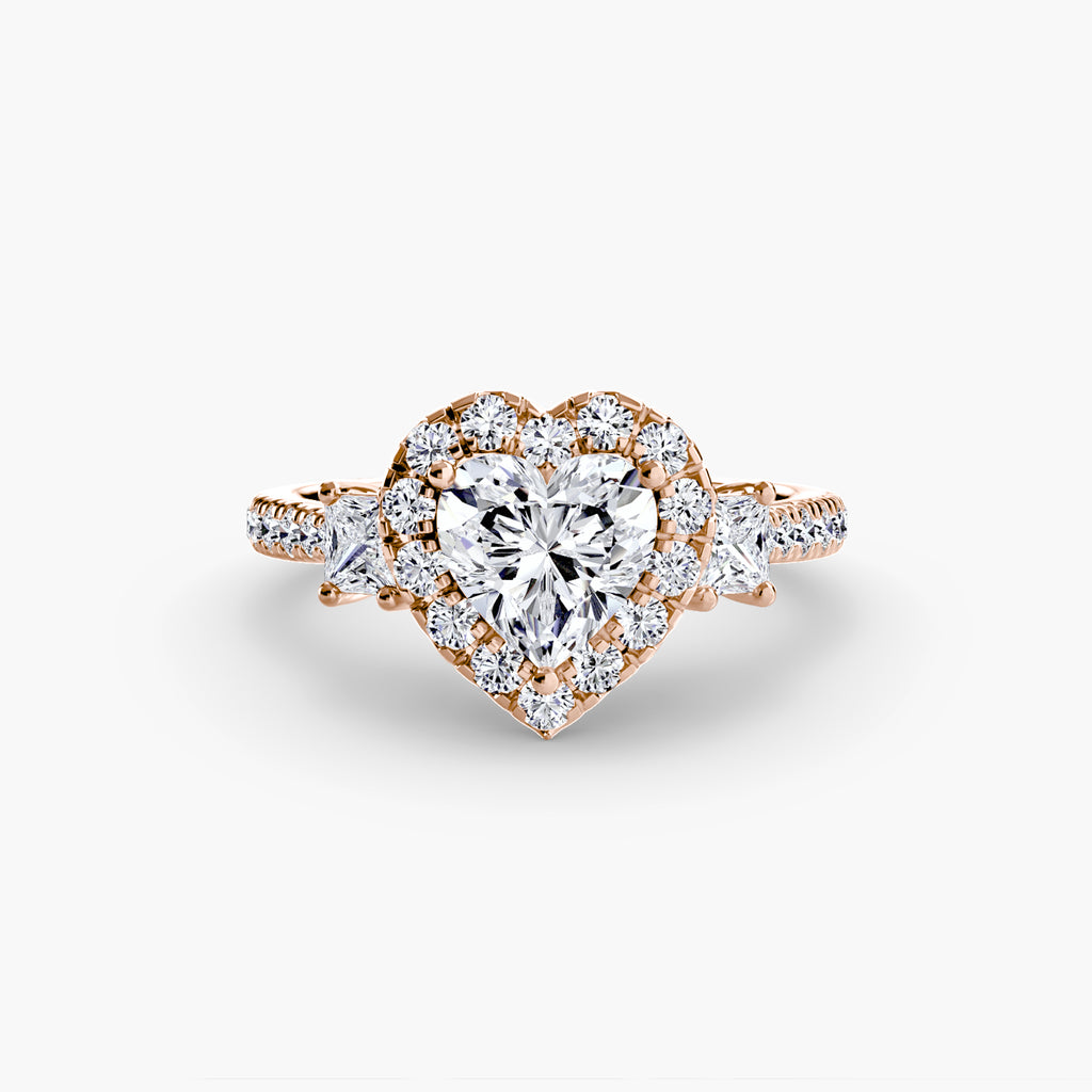 Three-Stone Ring with Halo 2 - diamond engagement ring - VYKA Diamonds
