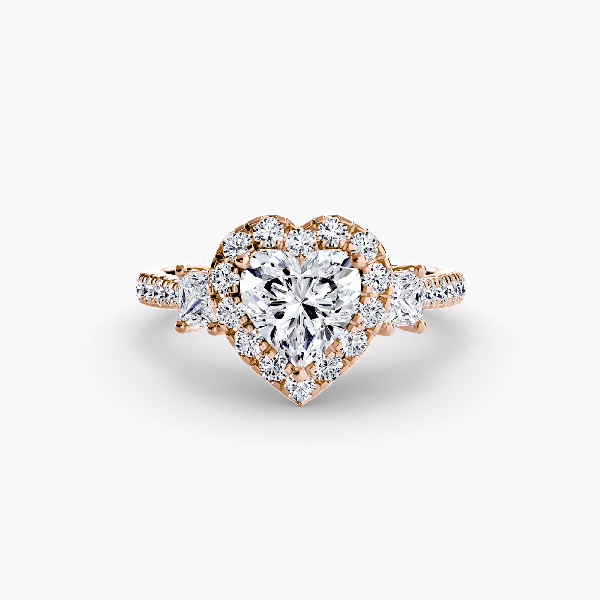 Three-Stone Ring with Halo 2 - diamond engagement ring - VYKA Diamonds