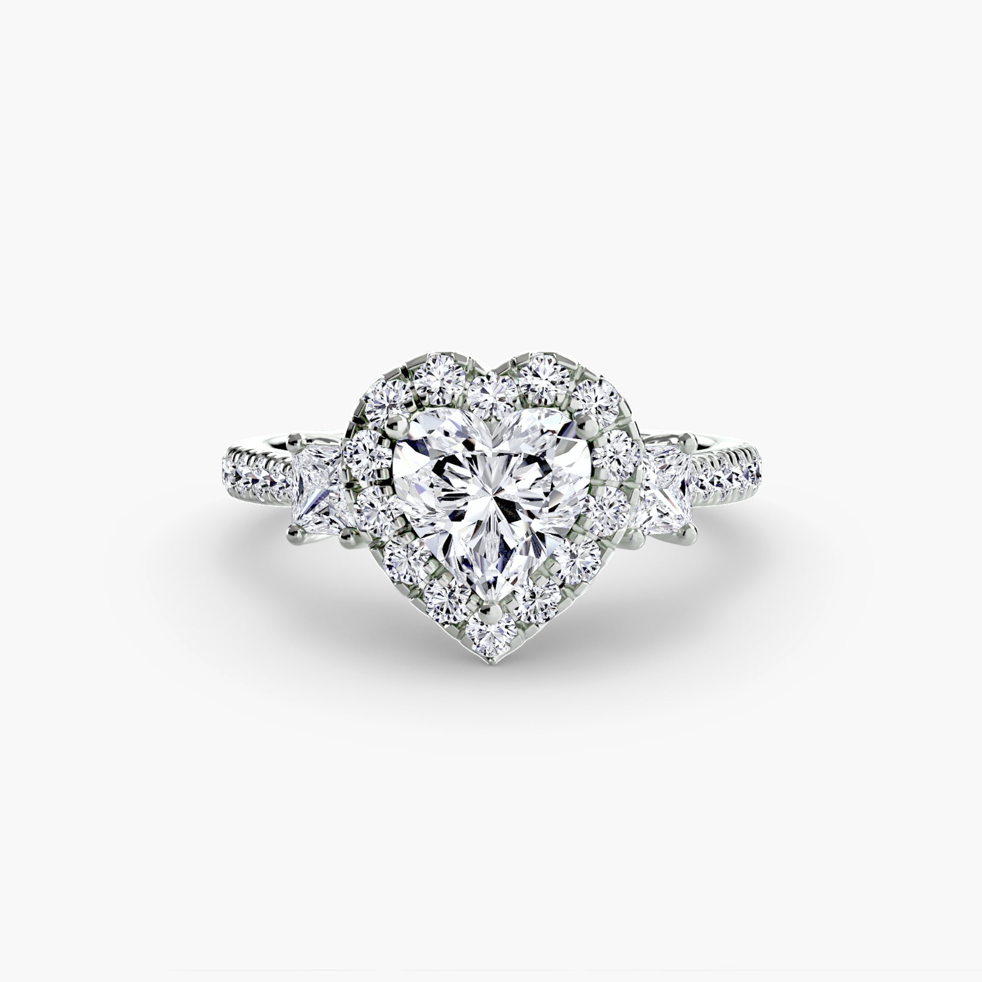 Three-Stone Ring with Halo 2 - diamond engagement ring - VYKA Diamonds