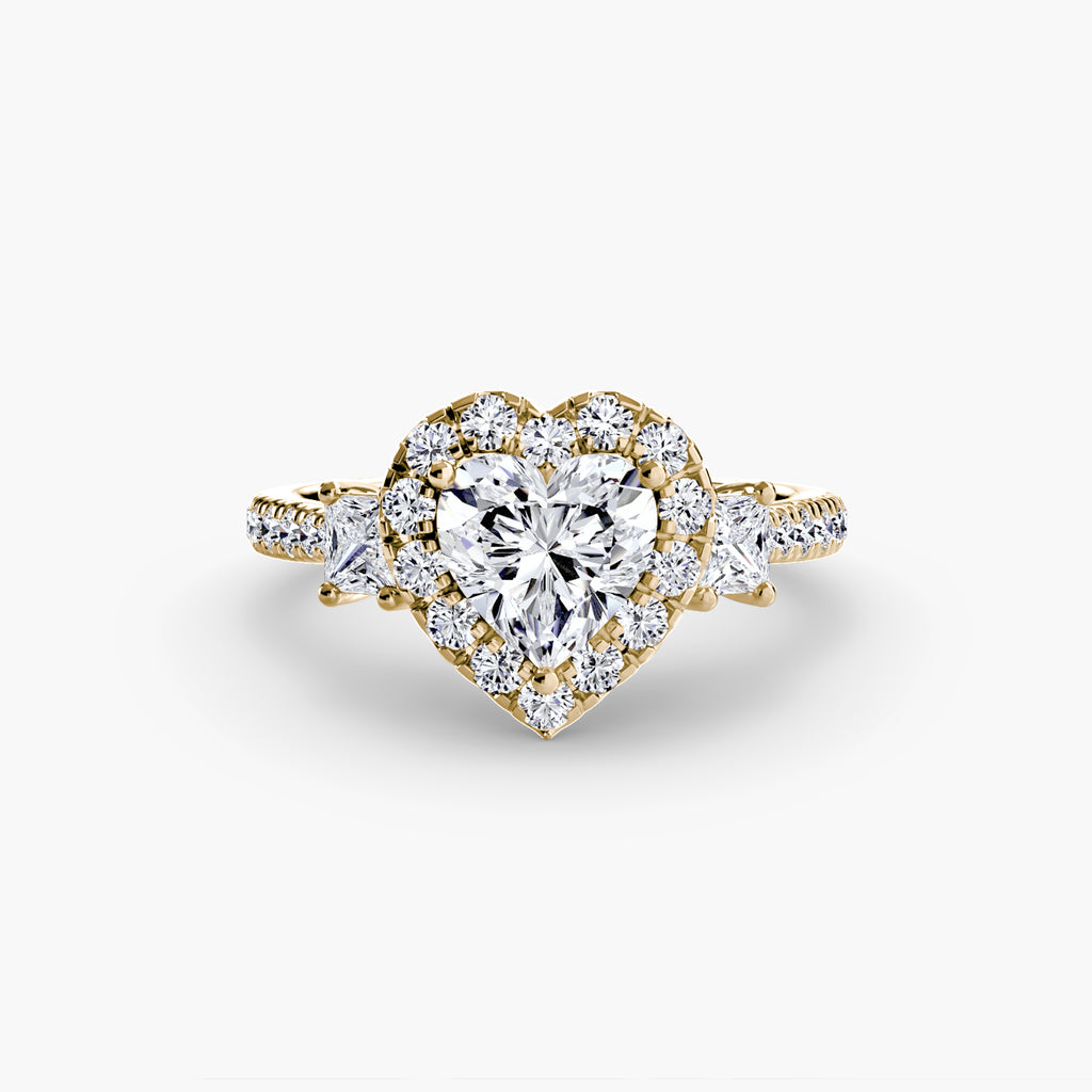 Three-Stone Ring with Halo 2 - diamond engagement ring - VYKA Diamonds