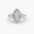 Three-Stone Ring with Halo 2 - diamond engagement ring - VYKA Diamonds