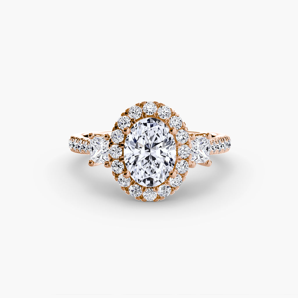 Three-Stone Ring with Halo 2 - diamond engagement ring - VYKA Diamonds