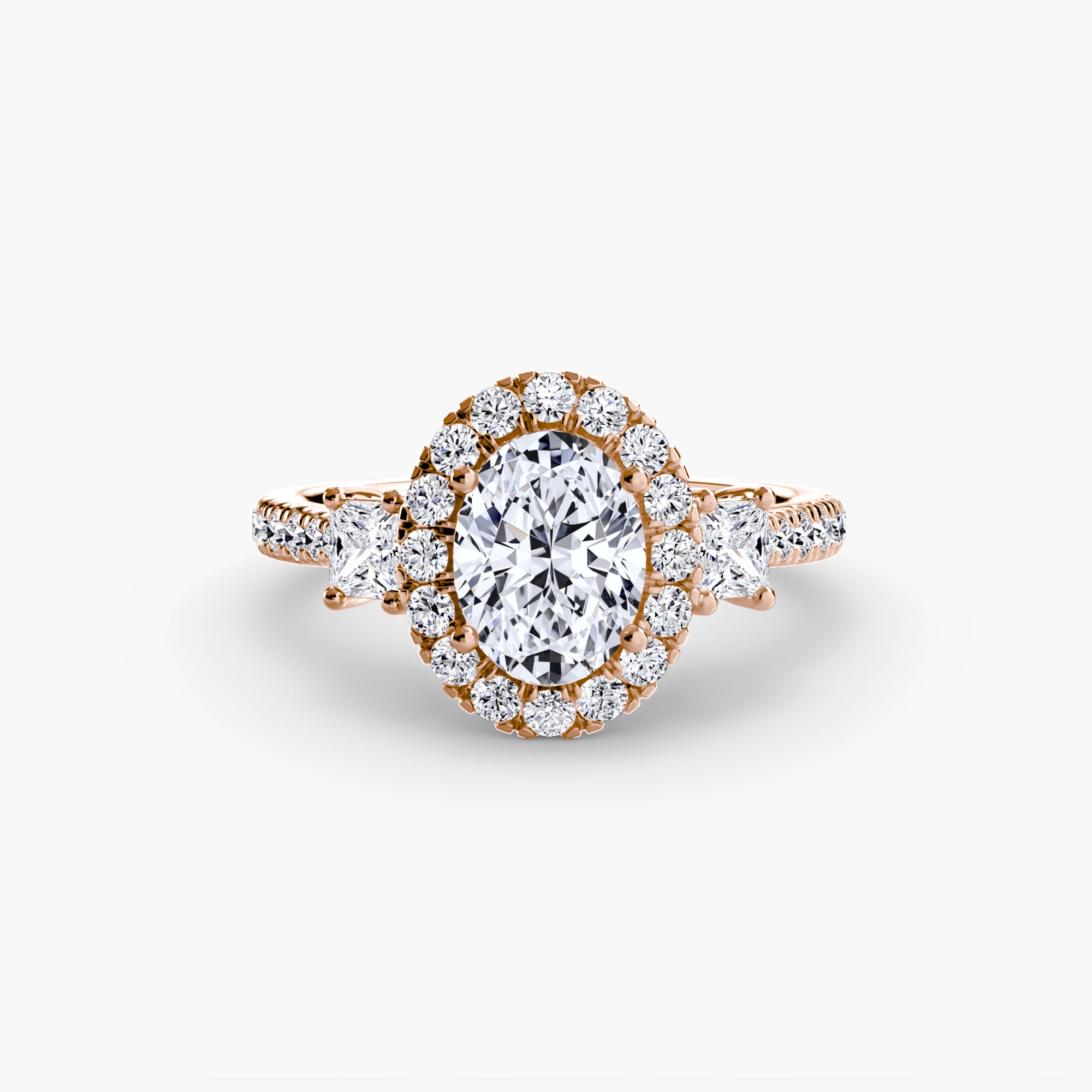 Three-Stone Ring with Halo 2 - diamond engagement ring - VYKA Diamonds