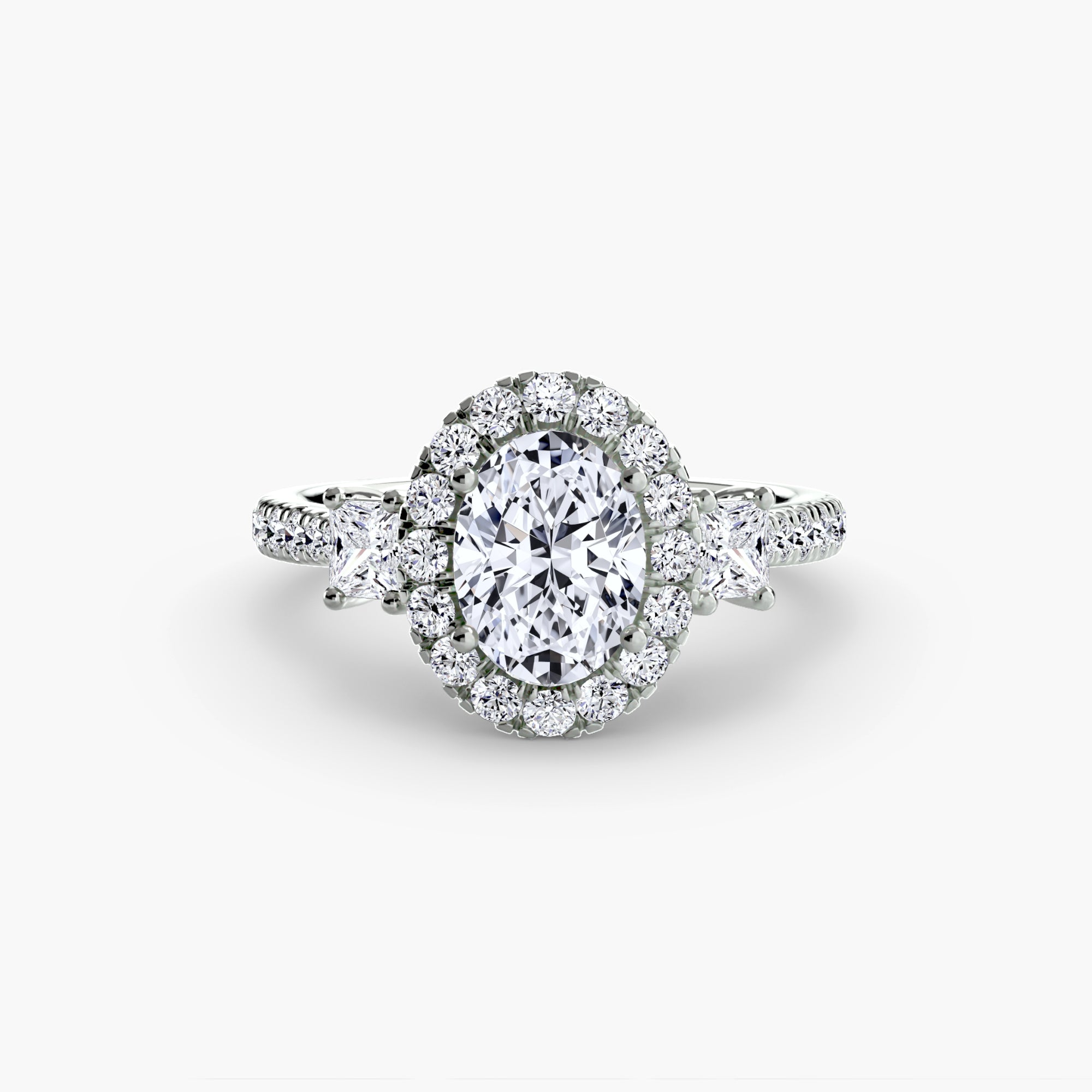 Three-Stone Ring with Halo 2 - diamond engagement ring - VYKA Diamonds