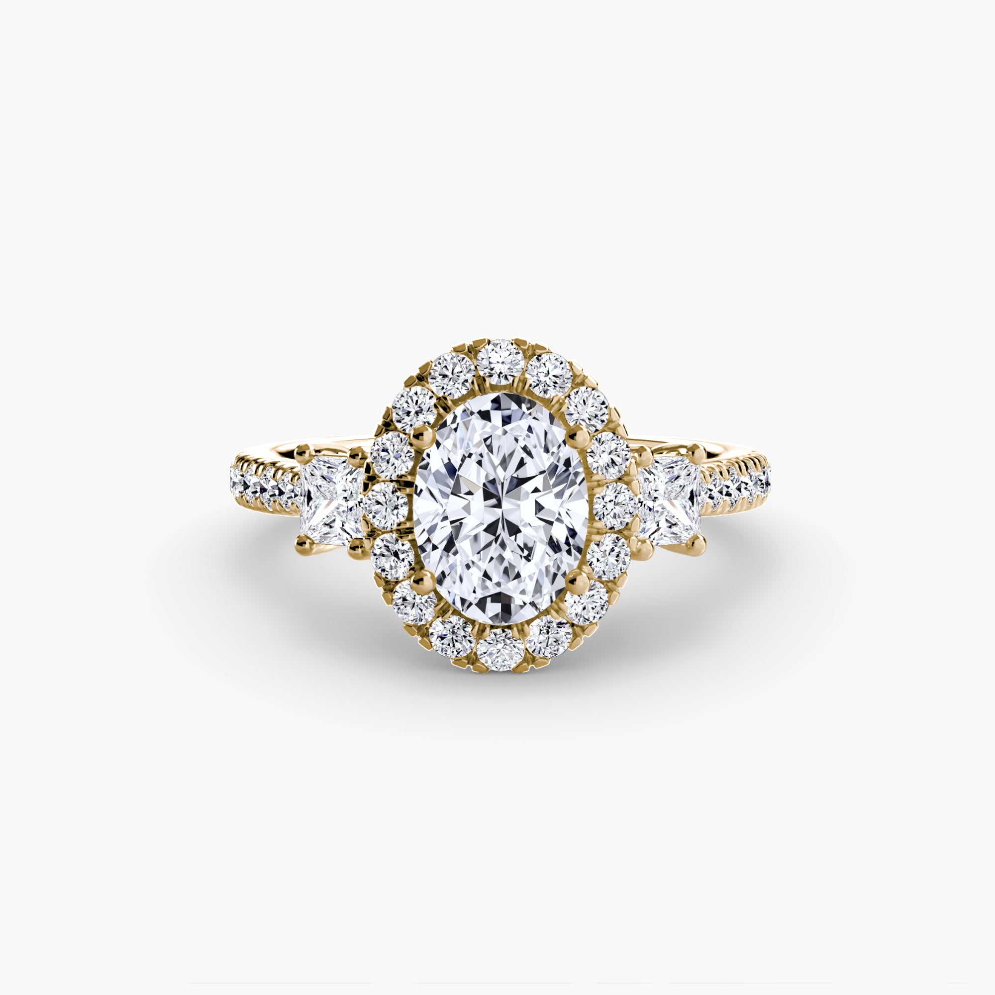 Three-Stone Ring with Halo 2 - diamond engagement ring - VYKA Diamonds