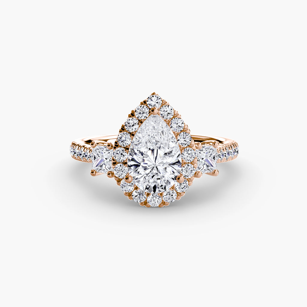 Three-Stone Ring with Halo 2 - diamond engagement ring - VYKA Diamonds