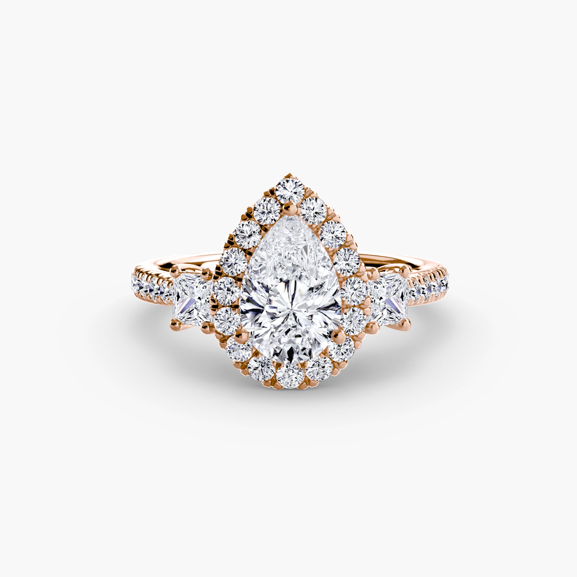 Three-Stone Ring with Halo 2 - diamond engagement ring - VYKA Diamonds