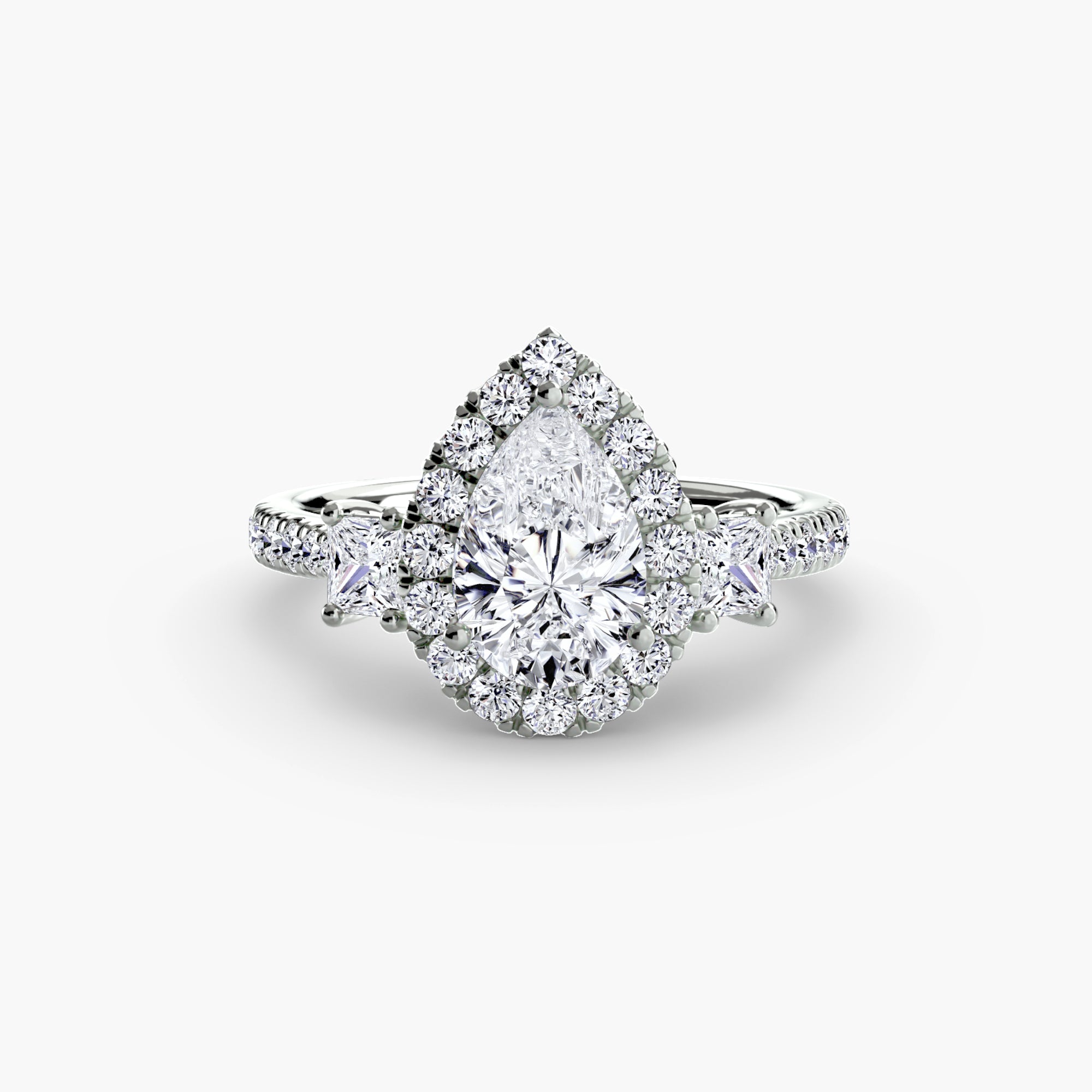 Three-Stone Ring with Halo 2 - diamond engagement ring - VYKA Diamonds