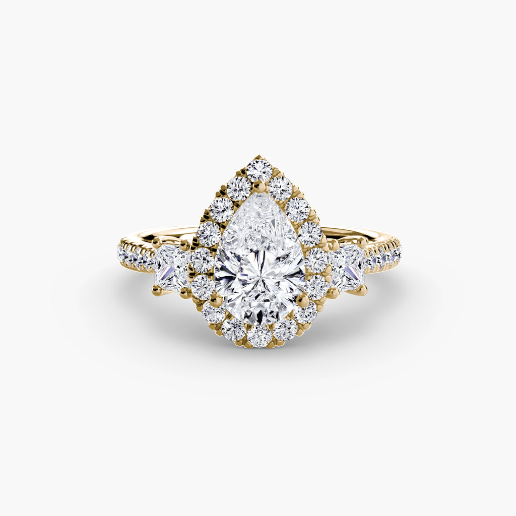 Three-Stone Ring with Halo 2 - diamond engagement ring - VYKA Diamonds