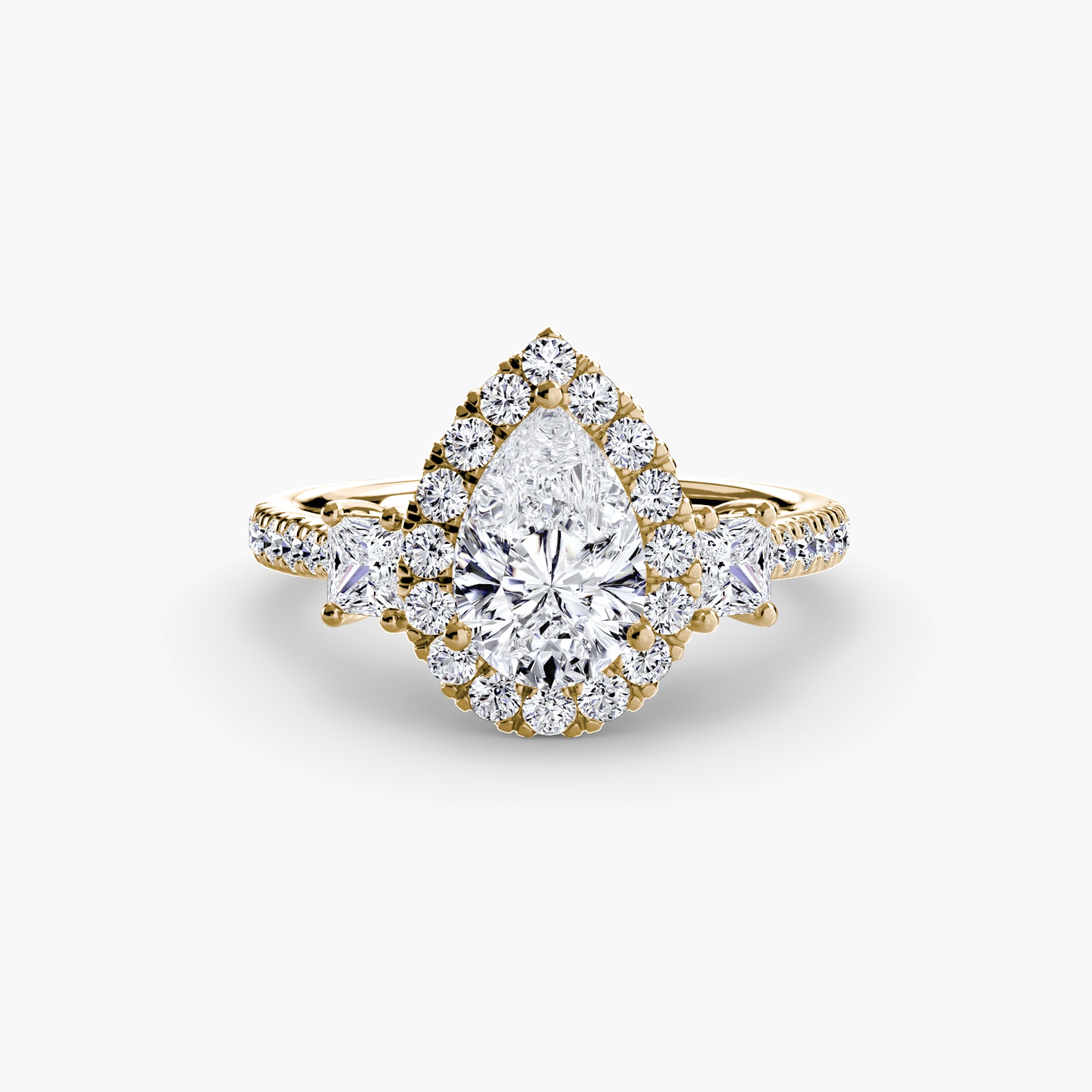 Three-Stone Ring with Halo 2 - diamond engagement ring - VYKA Diamonds