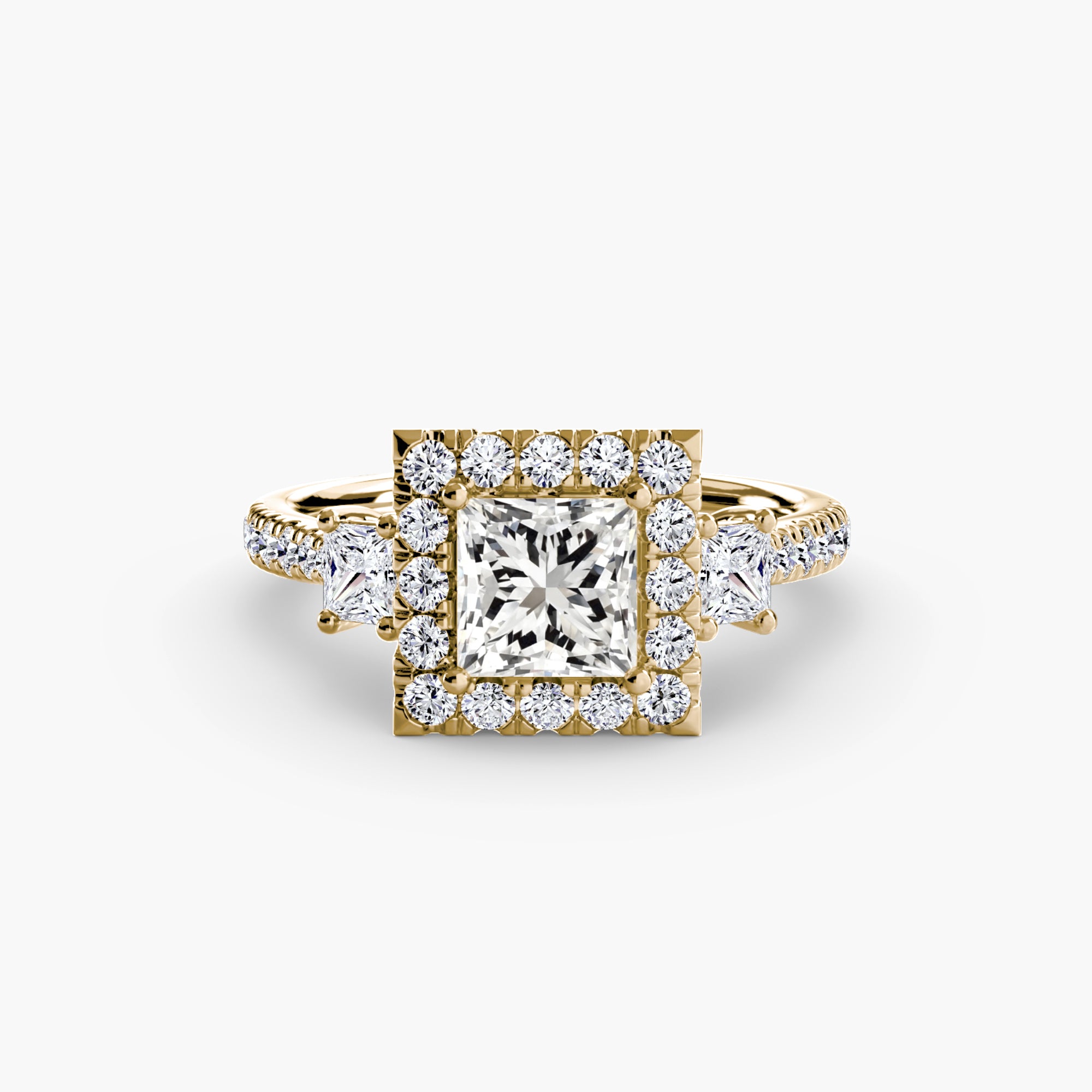 Three-Stone Ring with Halo 2 - diamond engagement ring - VYKA Diamonds