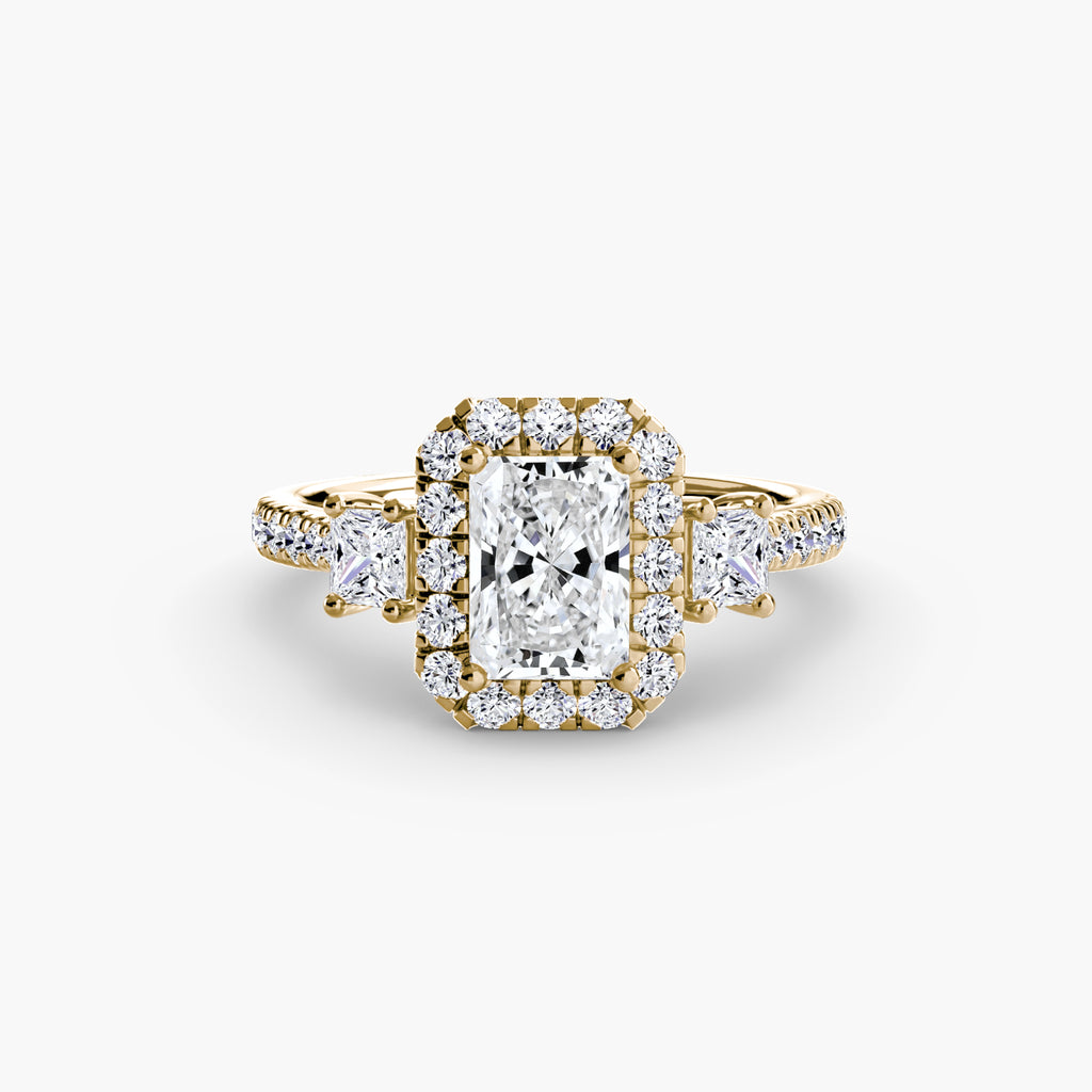 Three-Stone Ring with Halo 2 - diamond engagement ring - VYKA Diamonds