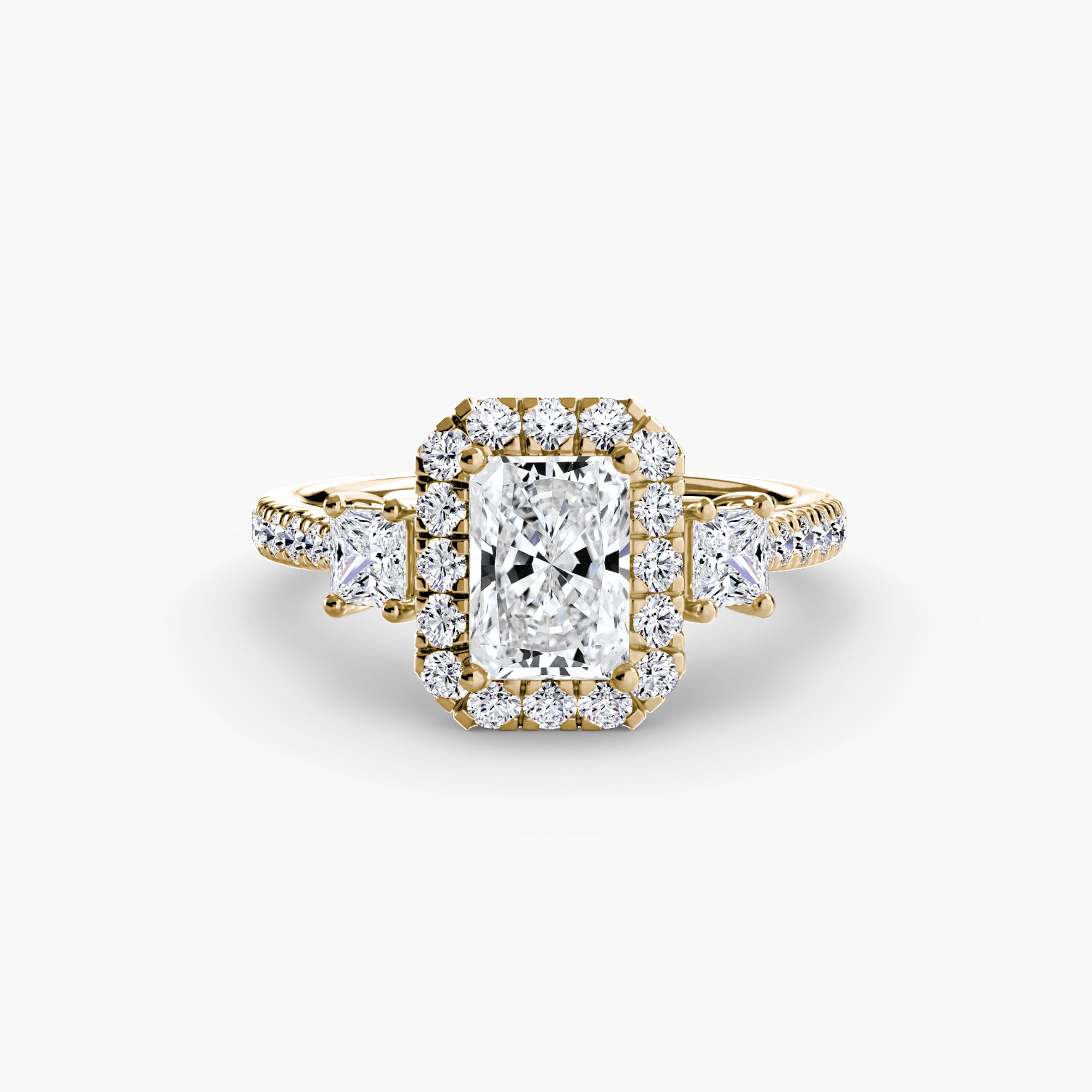 Three-Stone Ring with Halo 2 - diamond engagement ring - VYKA Diamonds