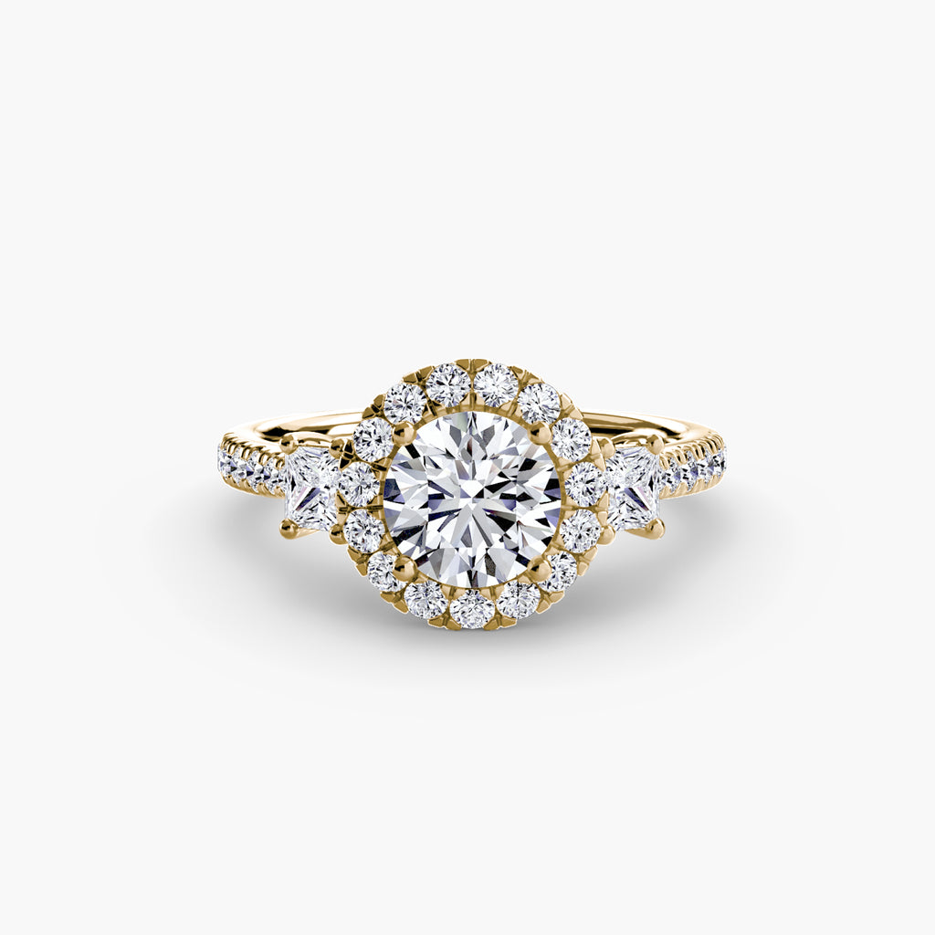 Three-Stone Ring with Halo 2 - diamond engagement ring - VYKA Diamonds