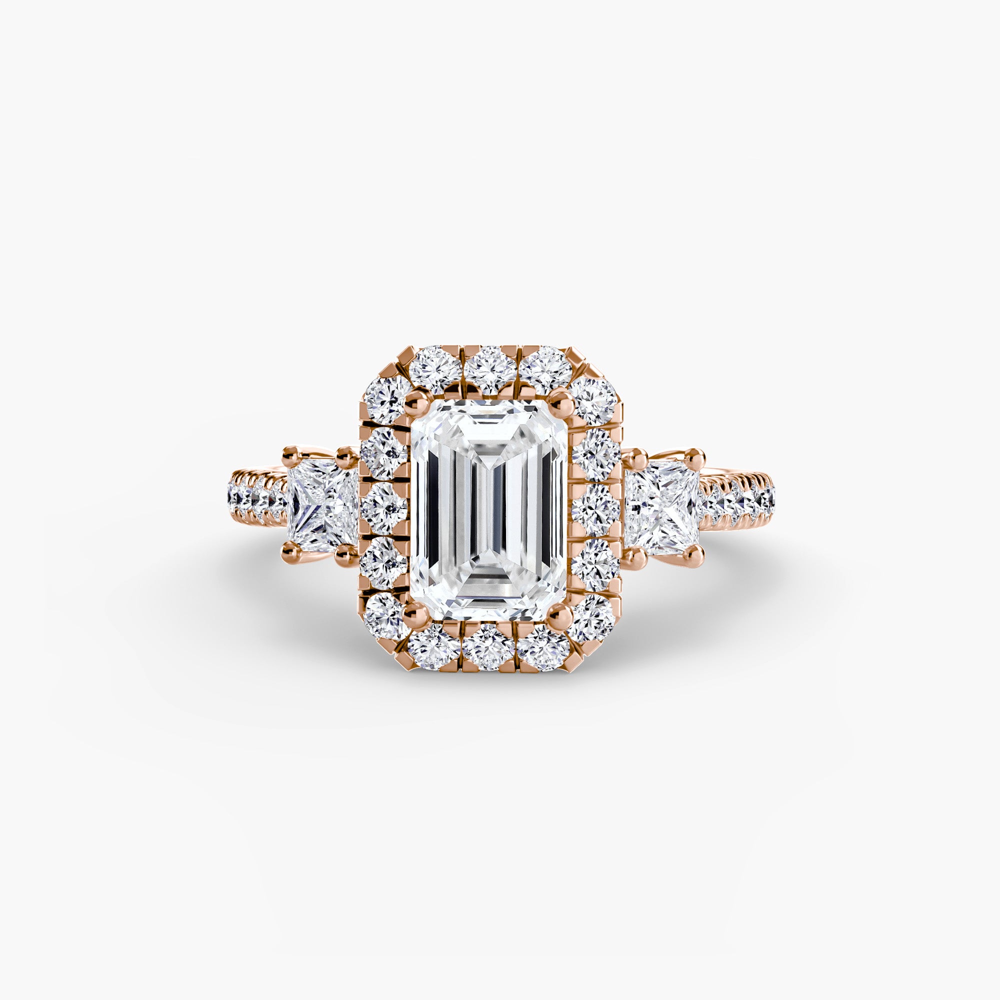 Three-Stone Ring with Halo 2 - diamond engagement ring - VYKA Diamonds