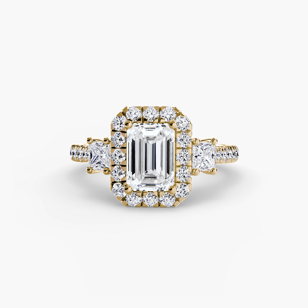 Three-Stone Ring with Halo 2 - diamond engagement ring - VYKA Diamonds