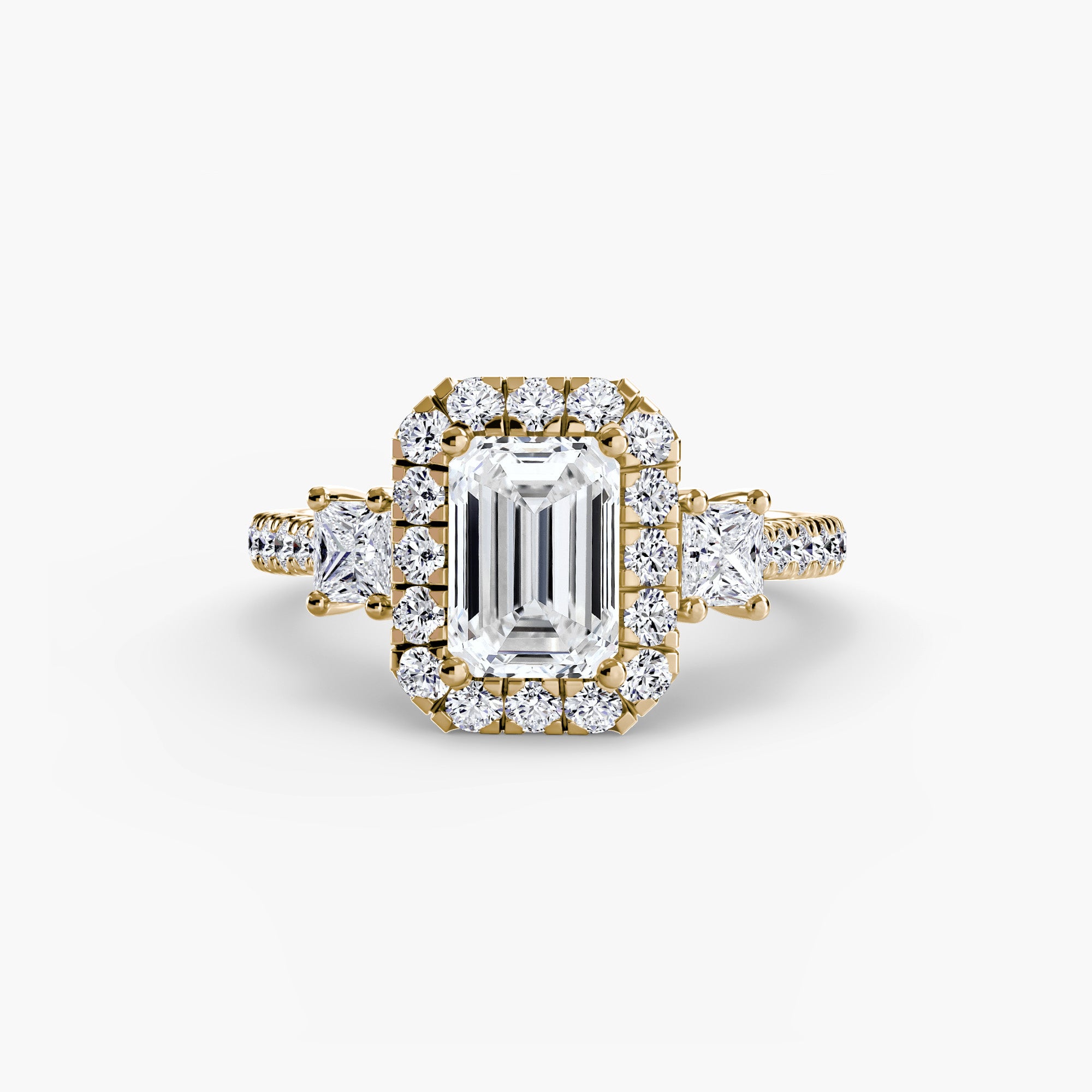 Three-Stone Ring with Halo 2 - diamond engagement ring - VYKA Diamonds