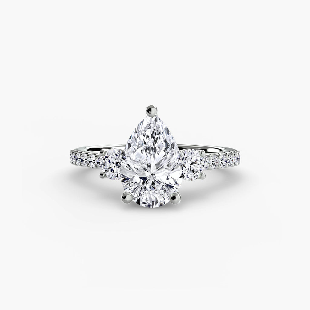Three-Stone Ring with Pavé Band 5 - diamond engagement ring - VYKA Diamonds