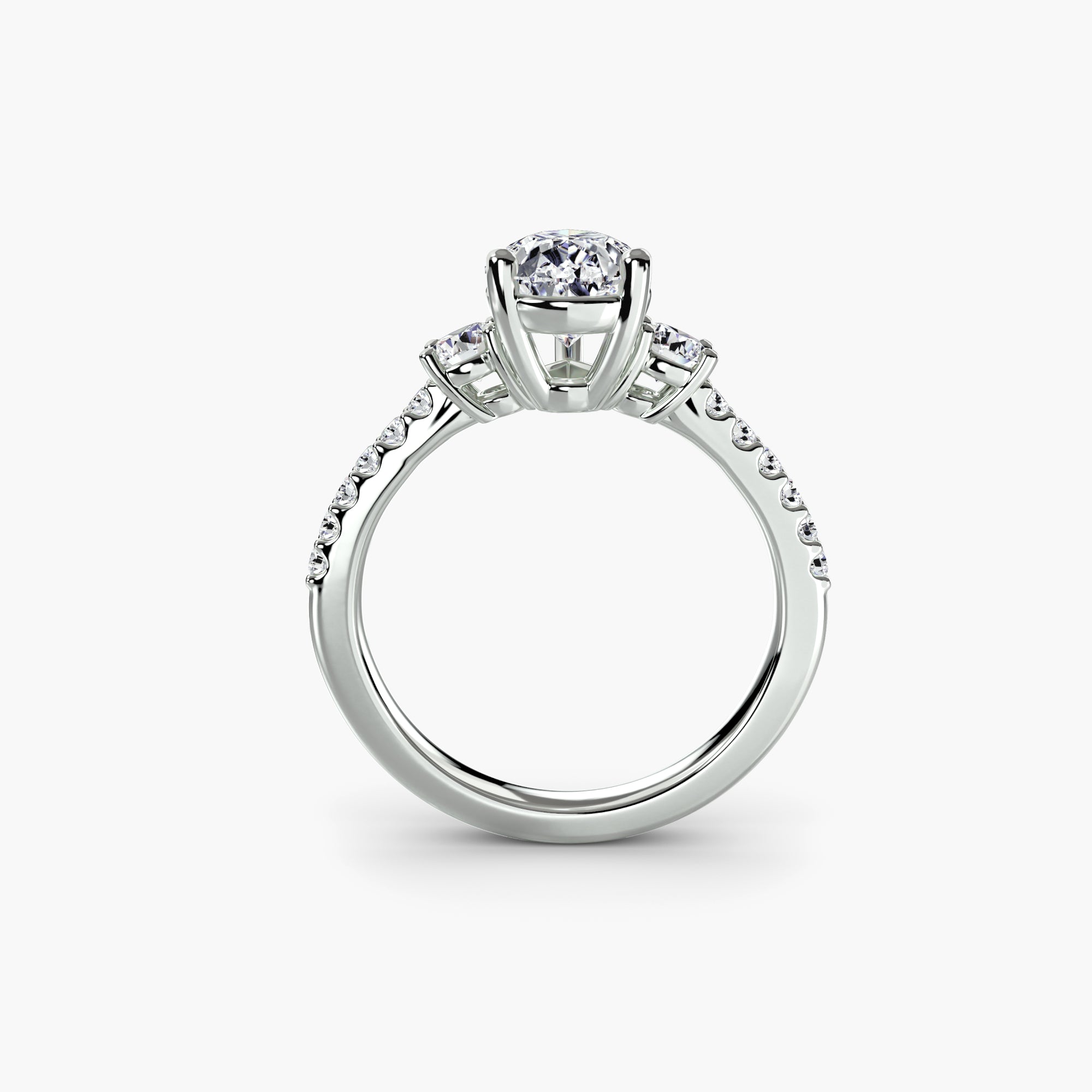 Three-Stone Ring with Pavé Band 5 - diamond engagement ring - VYKA Diamonds