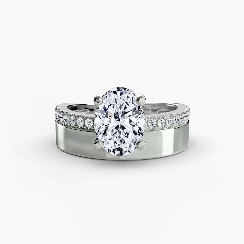 Wide Band Solitaire with Pavé Band - VYKA Diamonds