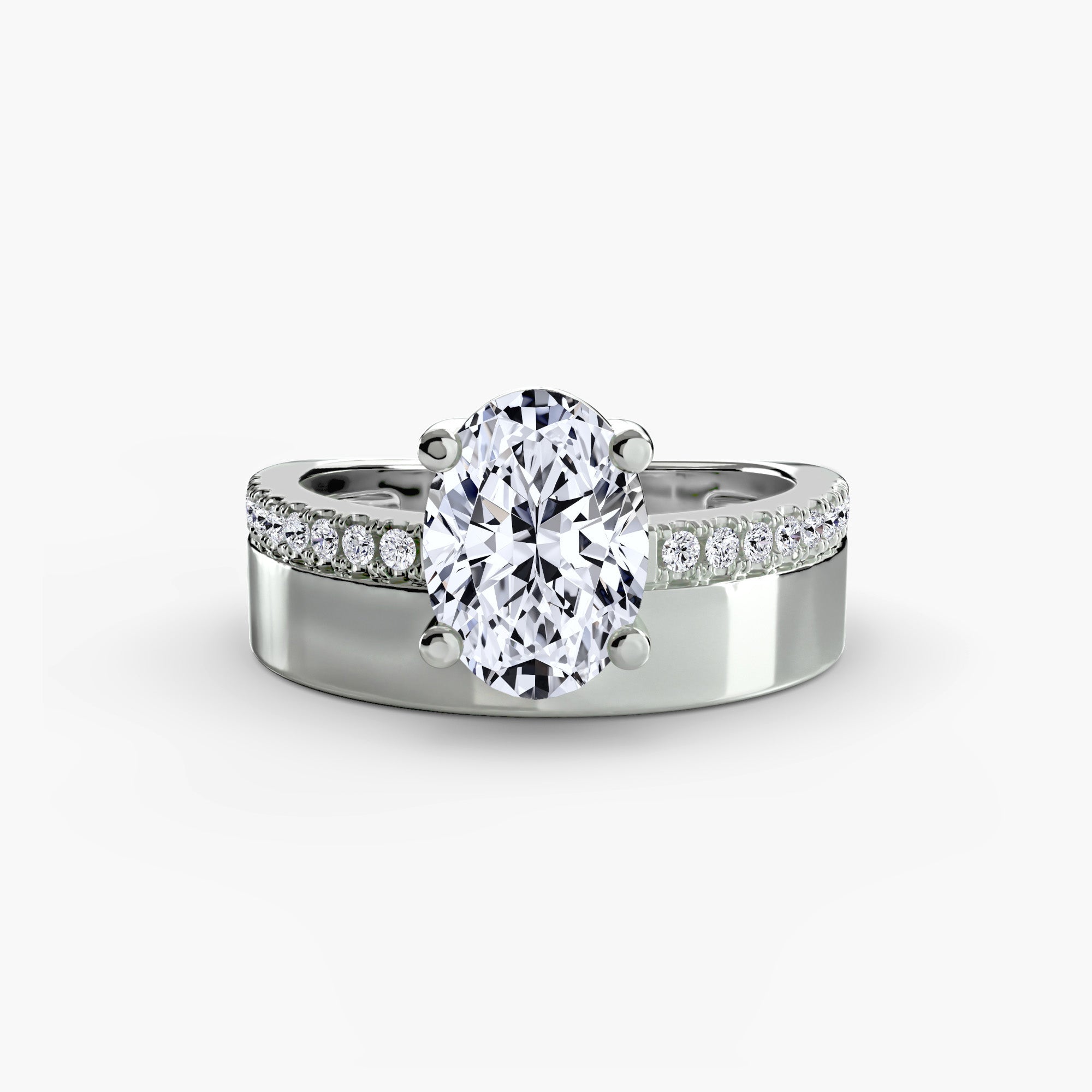 Wide Band Solitaire with Pavé Band - VYKA Diamonds