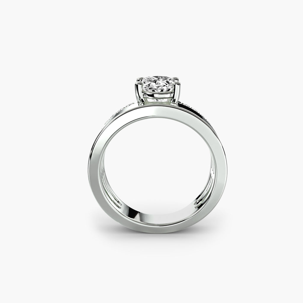 Wide Band Solitaire with Pavé Band - VYKA Diamonds