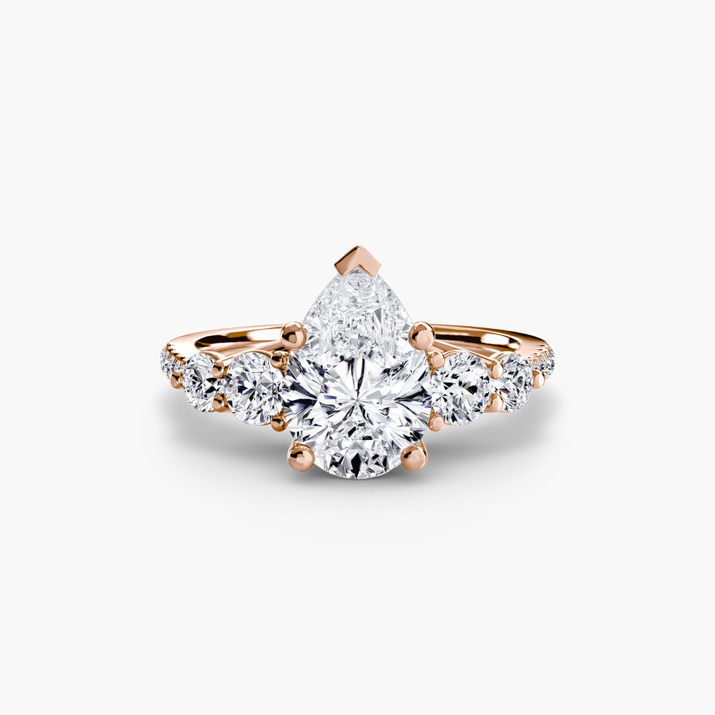 Five Stone Ring with Pavé Band - diamond engagement ring - VYKA Diamonds