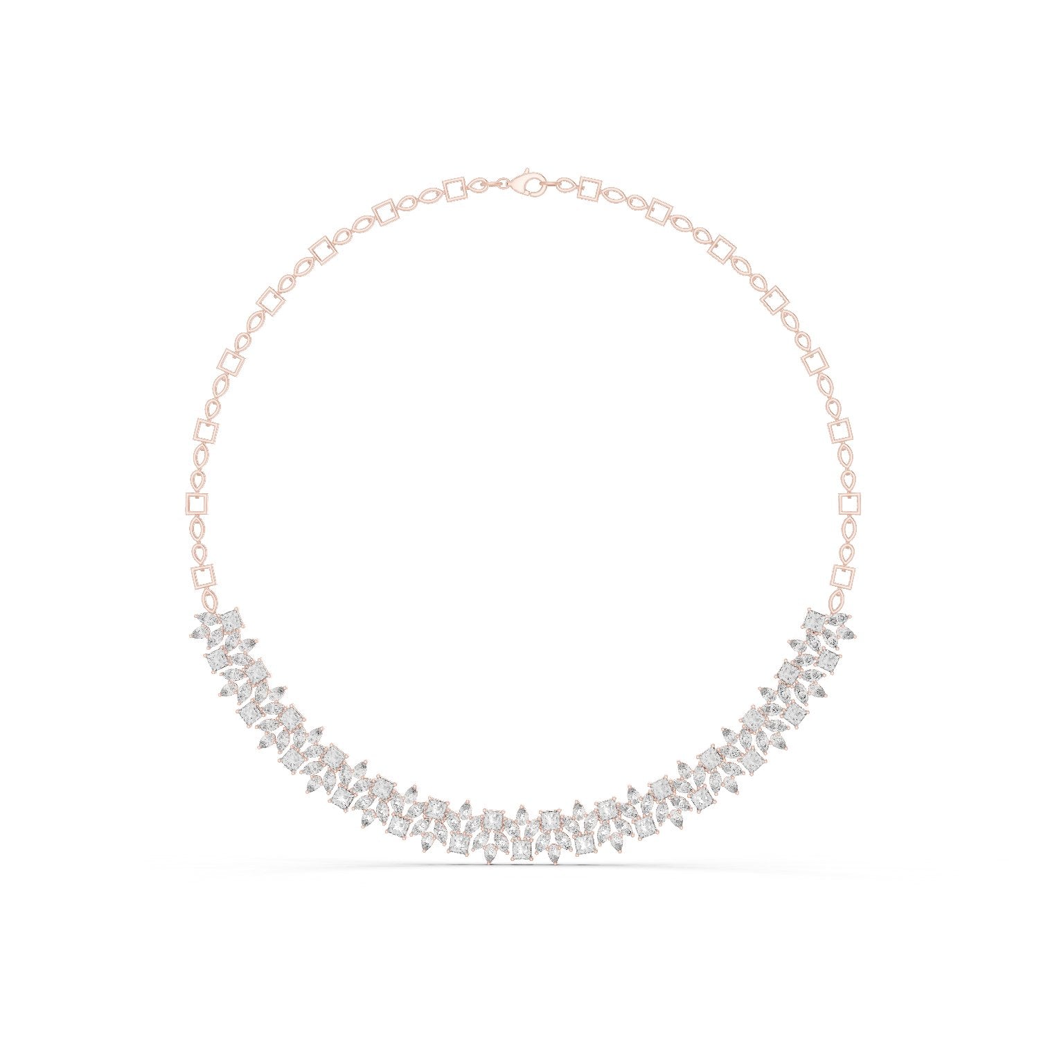 Marquise Chevron Tennis Diamond Necklace in Rose Gold - VYKA Diamonds