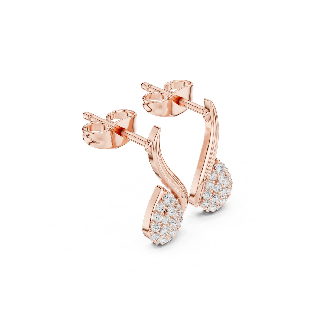 Swirl Teardrop Pave Diamond Stud Earrings
