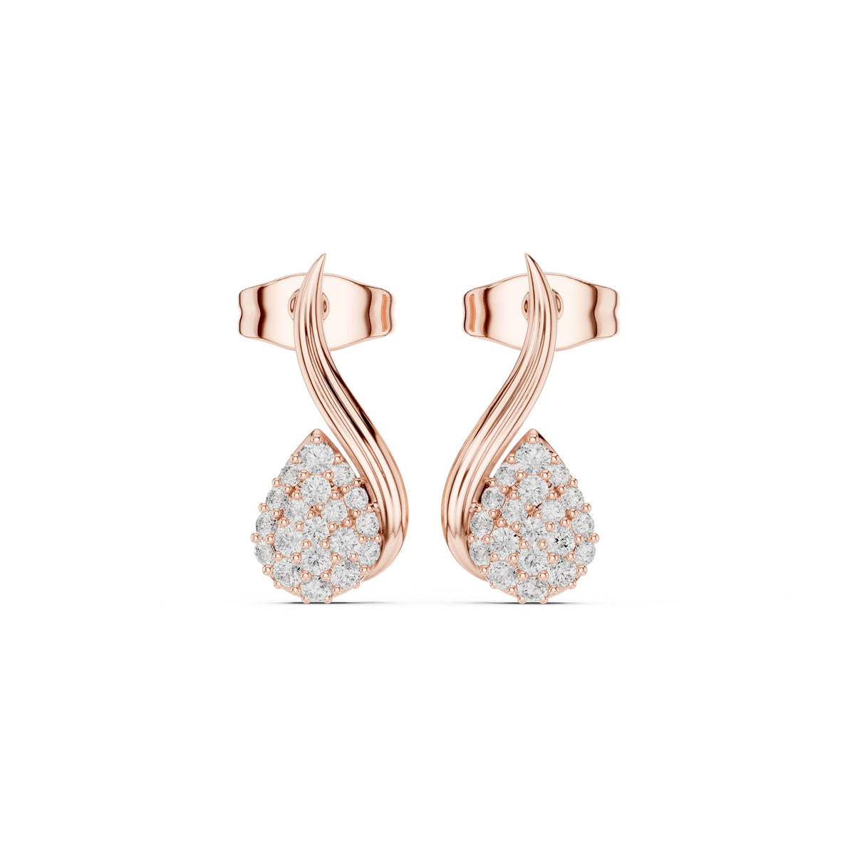 Swirl Teardrop Pave Diamond Stud Earrings