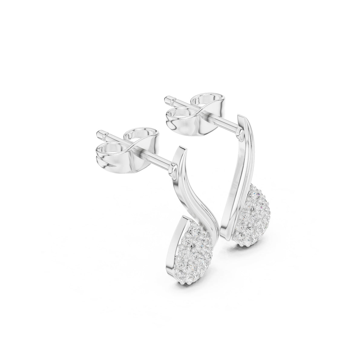 Swirl Teardrop Pave Diamond Stud Earrings