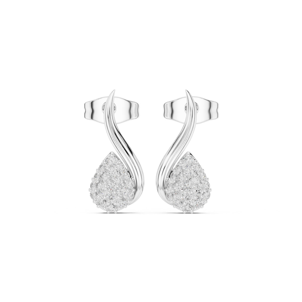 Swirl Teardrop Pave Diamond Stud Earrings