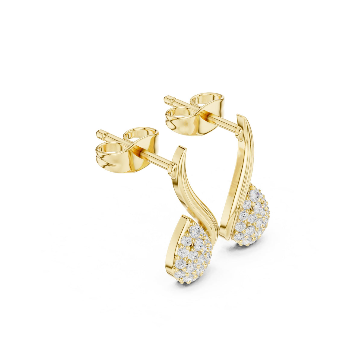 Swirl Teardrop Pave Diamond Stud Earrings