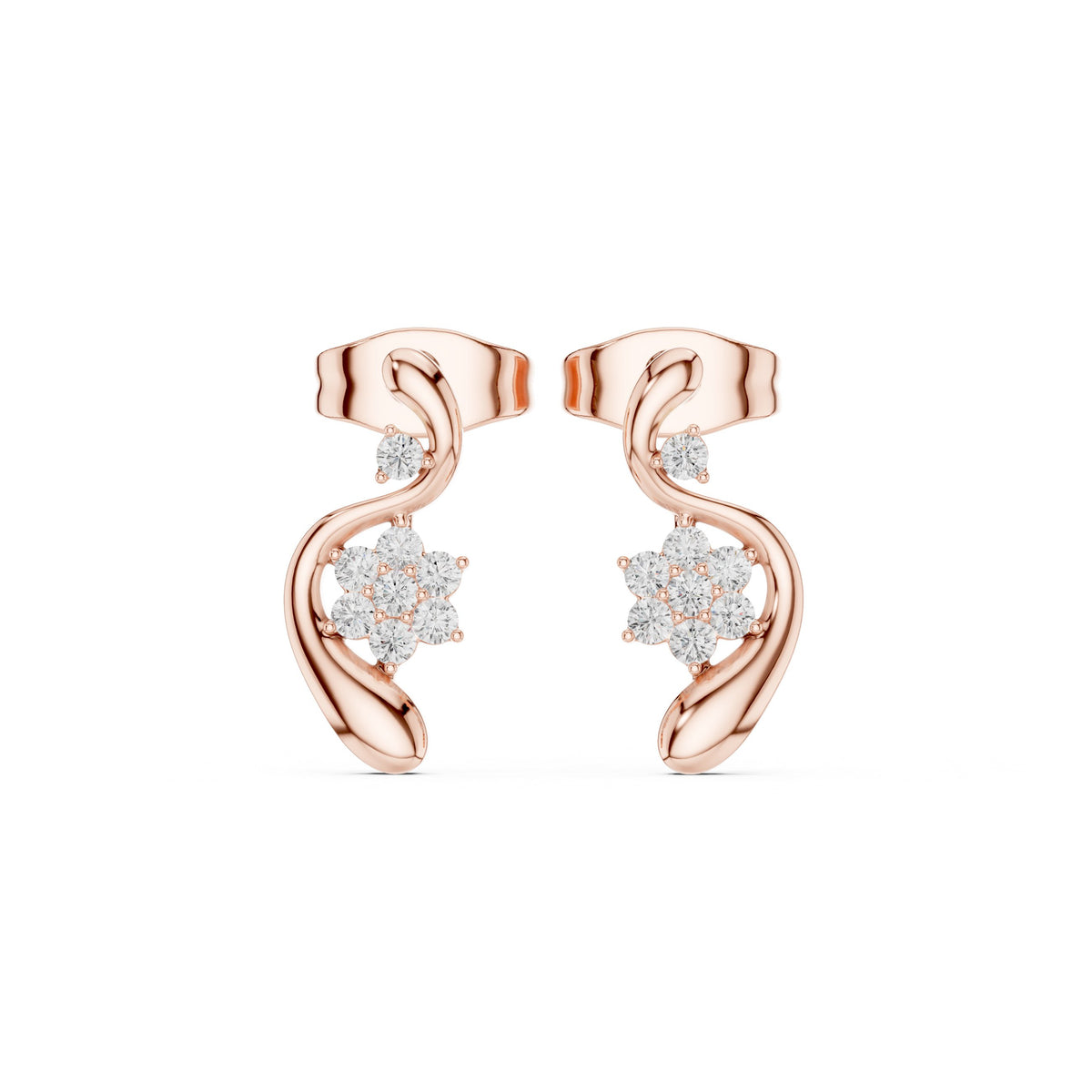 أقراط متدلّية بتجمّع زهري ملتفّ من الألماس in Rose Gold - VYKA Diamonds