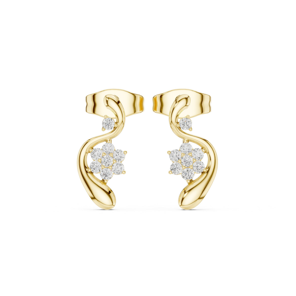 أقراط متدلّية بتجمّع زهري ملتفّ من الألماس in Yellow Gold - VYKA Diamonds