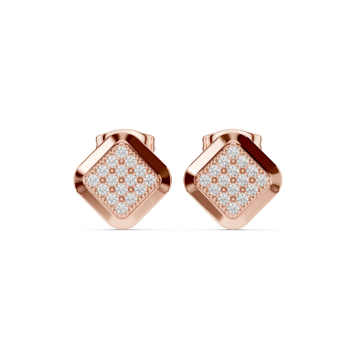 أقراط ألماس كوشن بلوحة باڤيه in Rose Gold - VYKA Diamonds