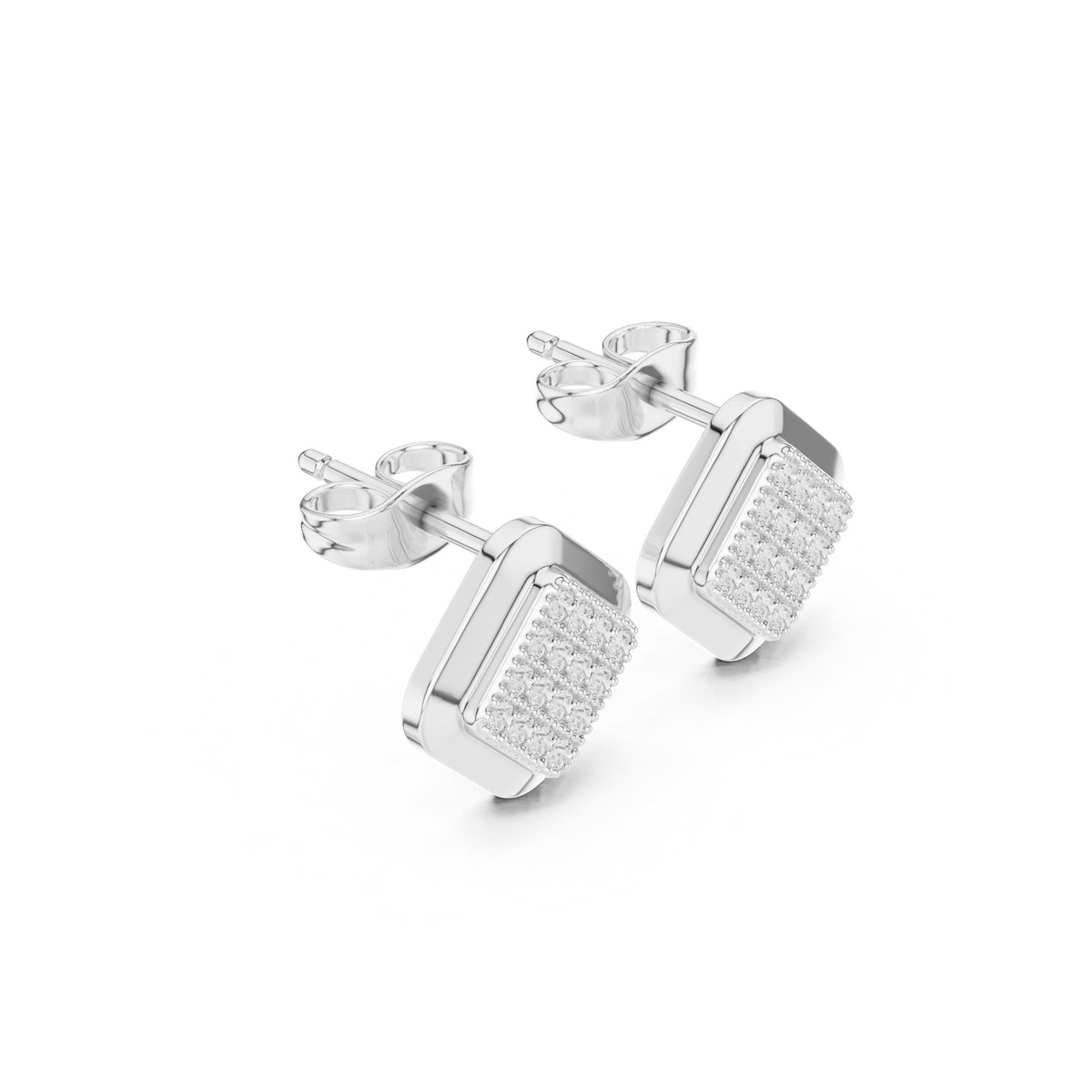 Cushion Pave Plate Diamond Stud Earrings