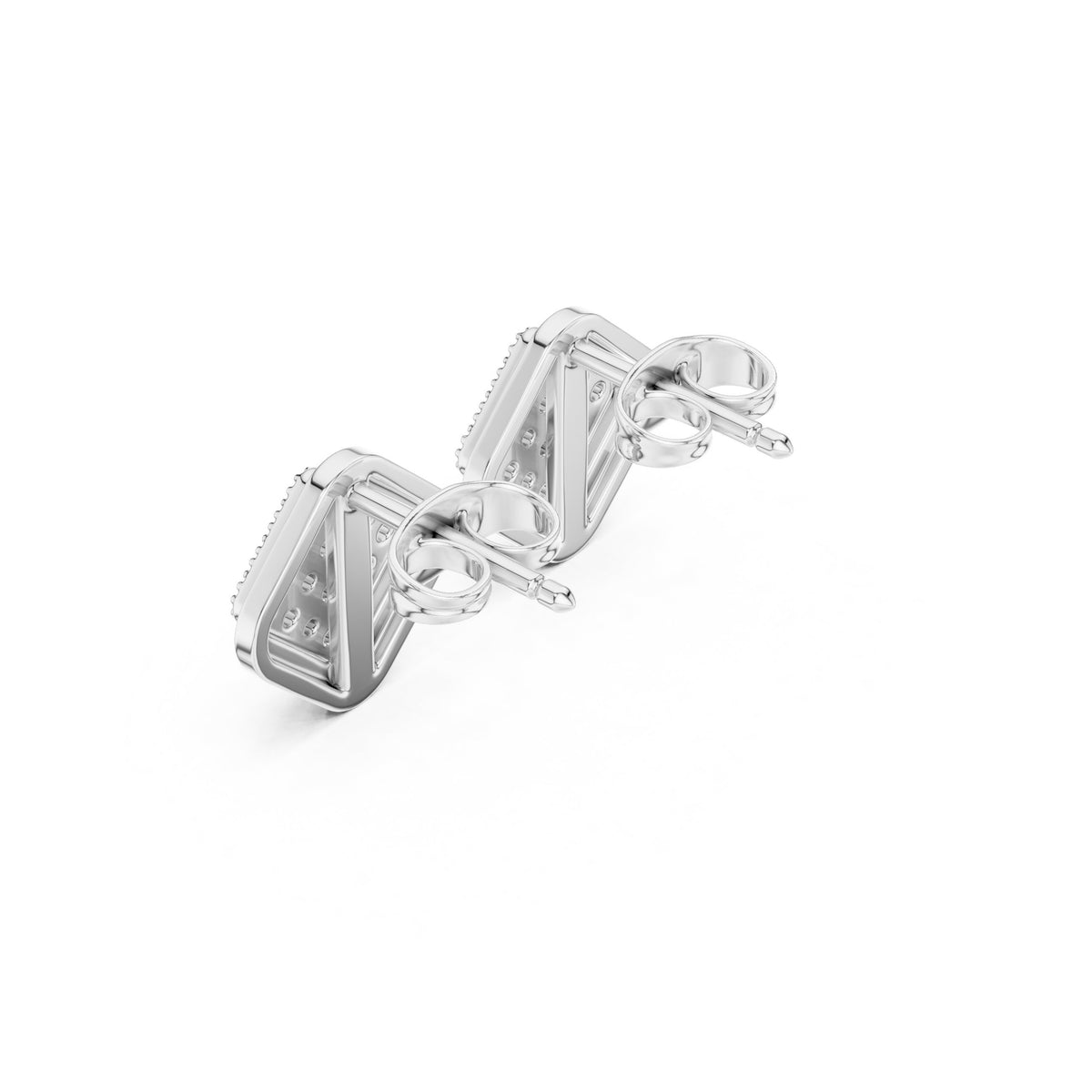 Cushion Pave Plate Diamond Stud Earrings